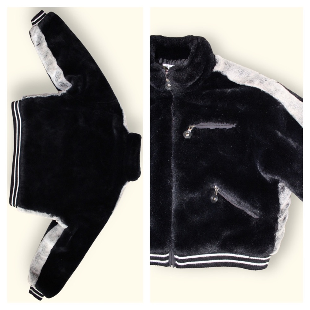 Vintage 90’s Jamie Sadock Bomber Black Faux Fur Zip Jacket